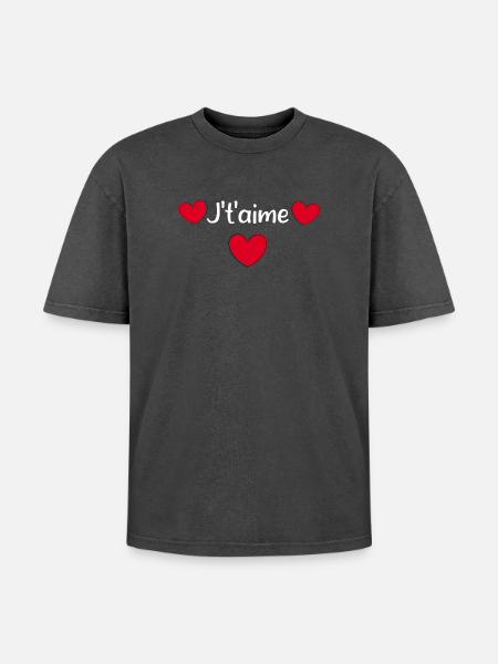 Saint-Valentin cœur rouge, st.valentin - T-shirt Premium unisexe oversize acid-washed - noir délavé acide