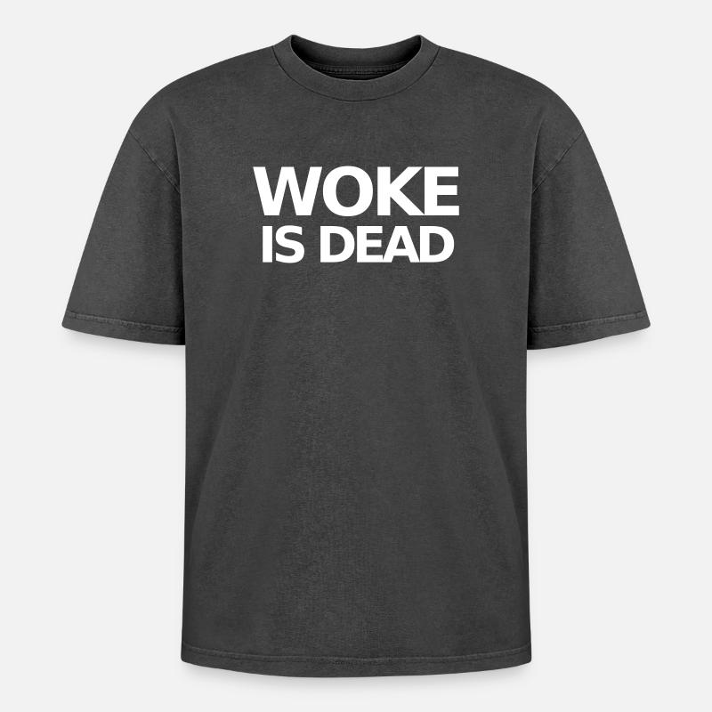 Woke is Dead Statement - Oversized Unisex Premium Acid-Washed T-Shirt - acid washed black