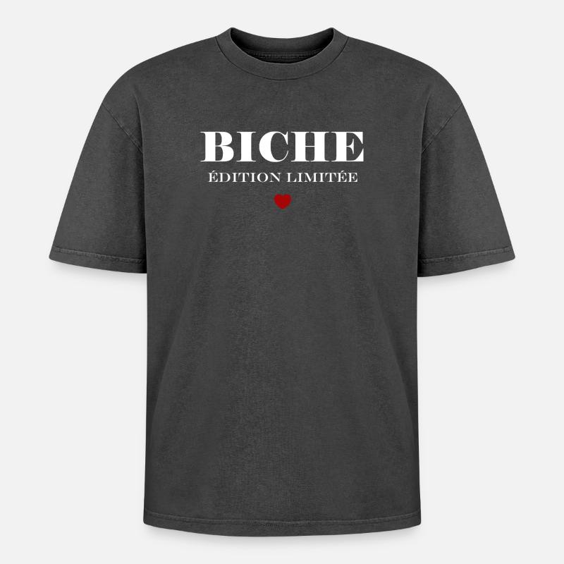 Biche - T-shirt Premium unisexe oversize acid-washed - noir délavé acide