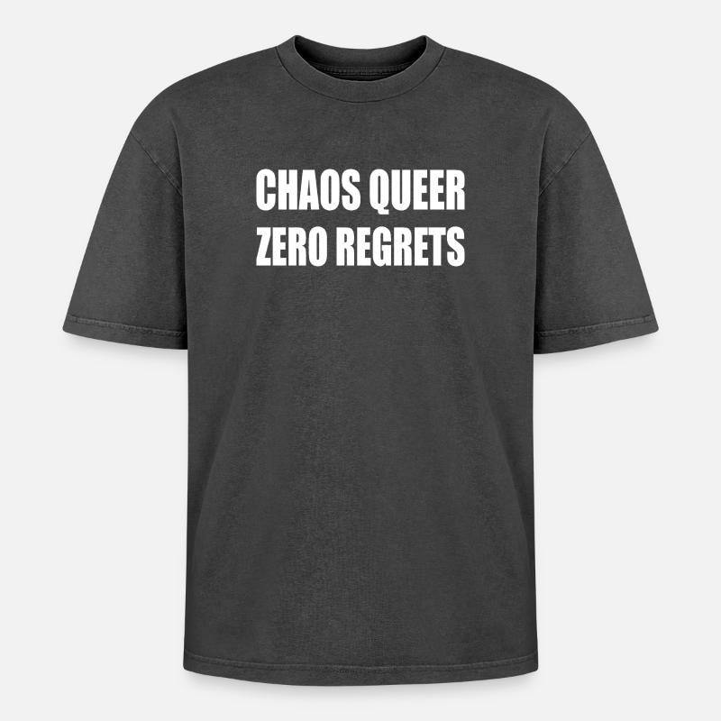 Chaos Queer Zero Regrets - Oversized Unisex Premium Acid-Washed T-Shirt - acid washed black