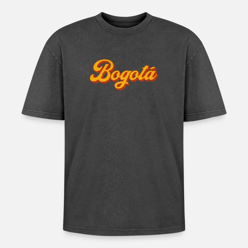 Bogotá Script in Warm Orange - Oversized Unisex Premium Acid-Washed T-Shirt - Schwarz Acid Wash