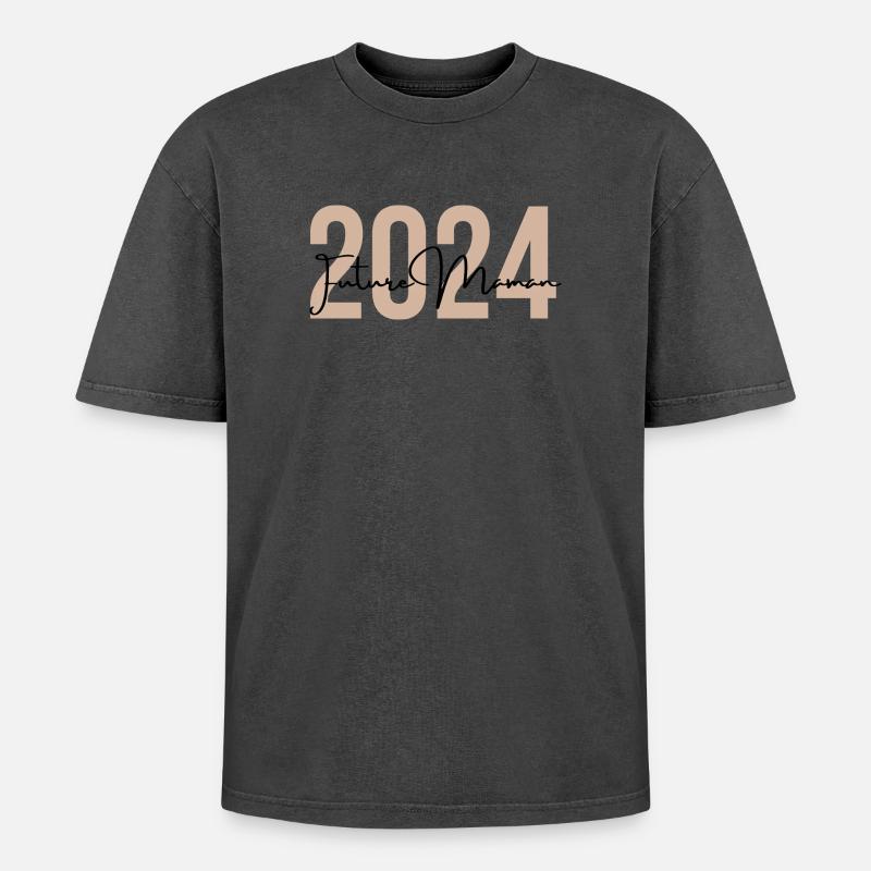 Werdende Mama 2024 - Oversized Unisex Premium Acid-Washed T-Shirt - Schwarz Acid Wash