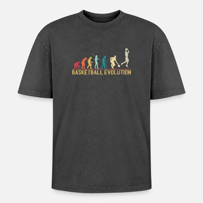 Basketball Evolution Progression Design - Oversized Unisex Premium Acid-Washed T-Shirt - acid washed black