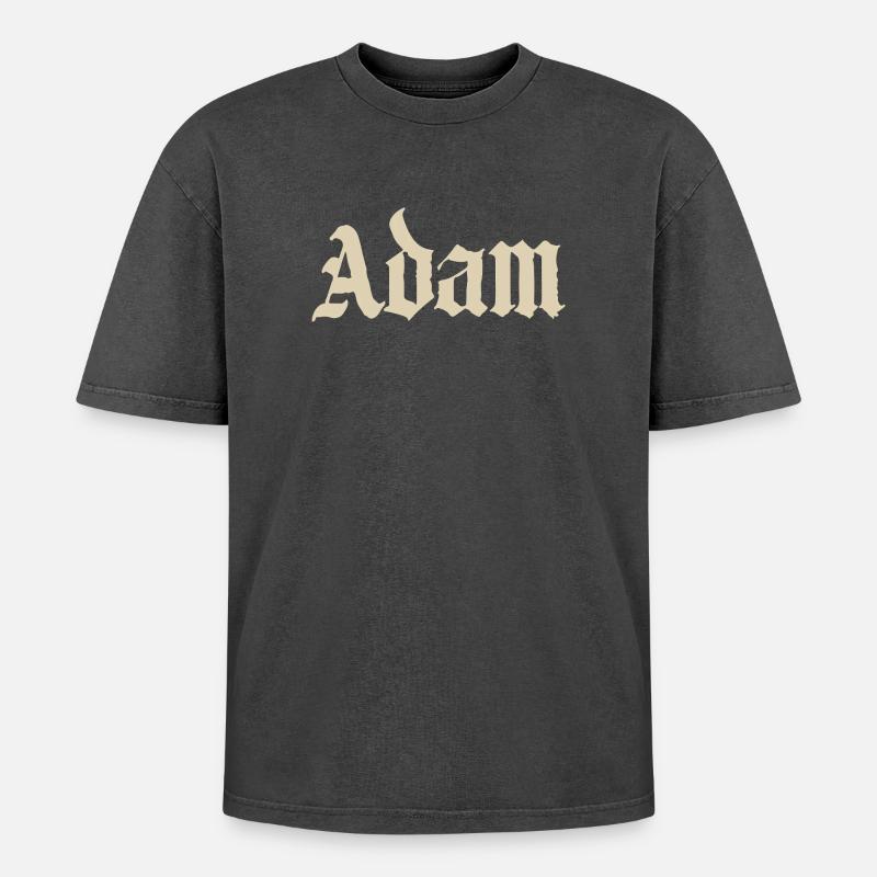 Adam Gothic Script Tee - Oversized Unisex Premium Acid-Washed T-Shirt - Schwarz Acid Wash