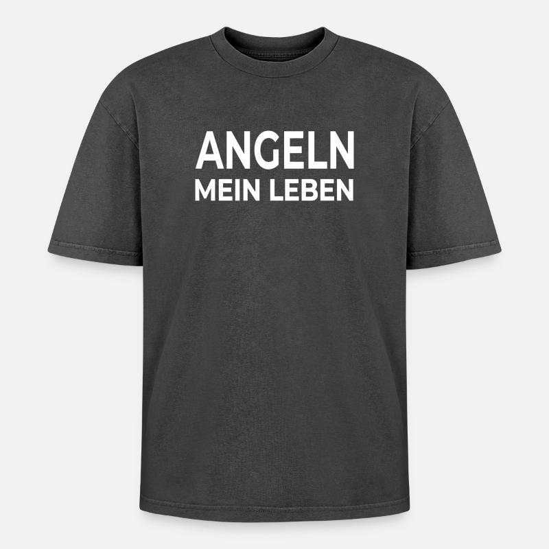 Angling - Oversized Unisex Premium Acid-Washed T-Shirt - acid washed black