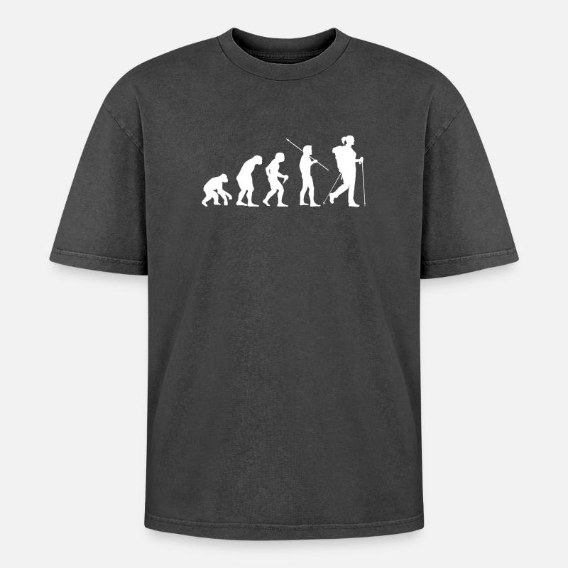 Evolution Wandern Frau Wanderin - Oversized Unisex Premium Acid-Washed T-Shirt - Schwarz Acid Wash