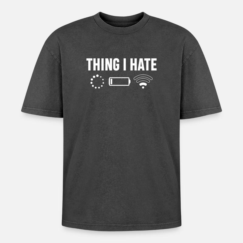 Ding, das ich hasse: Tech-Ikonen - Oversized Unisex Premium Acid-Washed T-Shirt - Schwarz Acid Wash