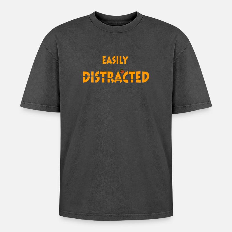 Easily Distracted - Oversized Unisex Premium Acid-Washed T-Shirt - acid washed black