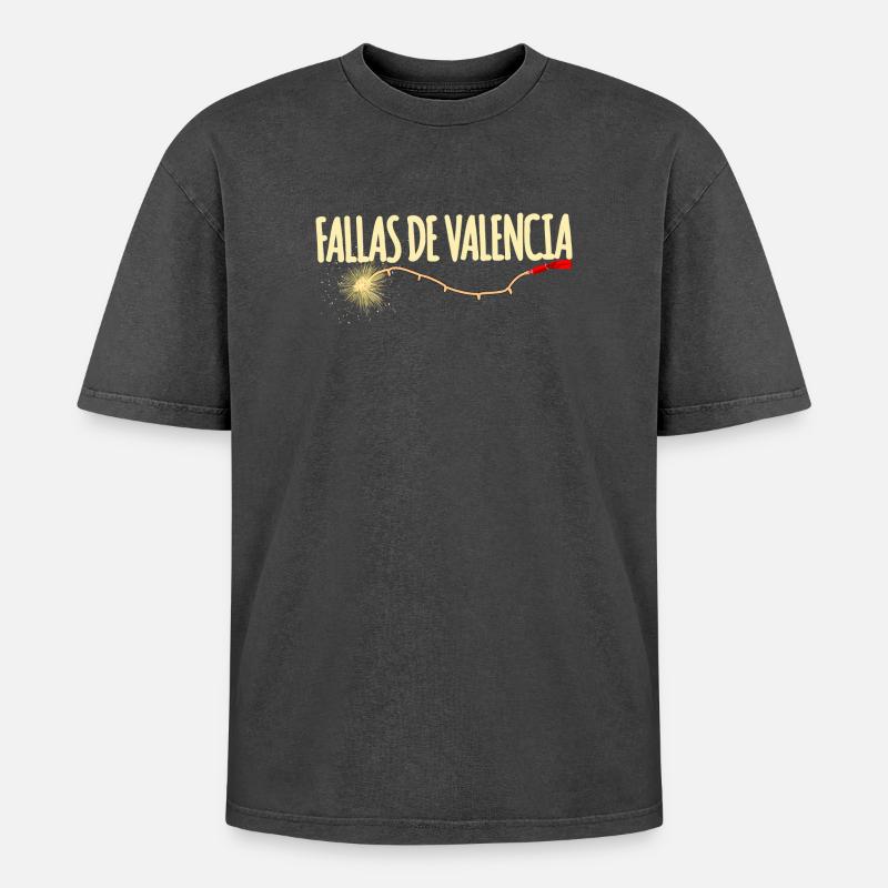 Fallas De Valencia Traca - Oversized Unisex Premium Acid-Washed T-Shirt - Schwarz Acid Wash