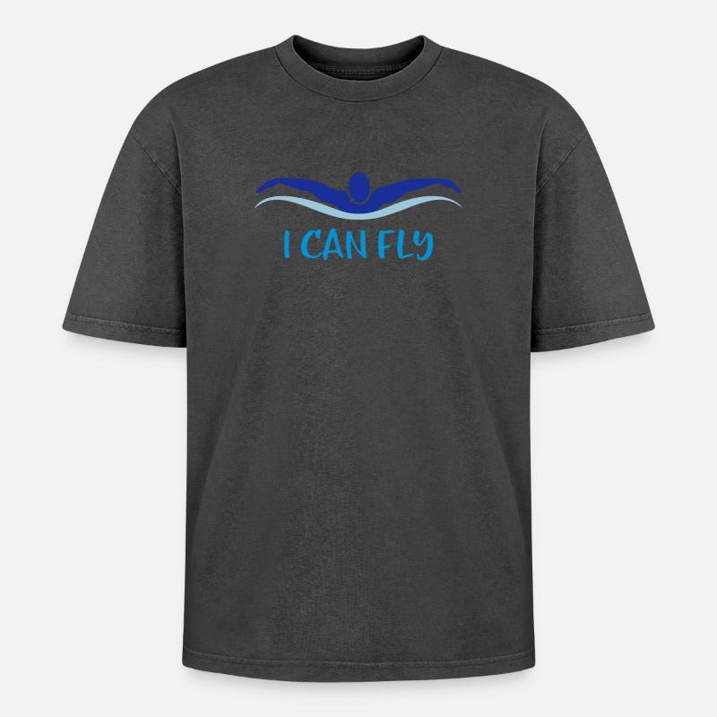 swim - Oversized Unisex Premium Acid-Washed T-Shirt - acid washed black
