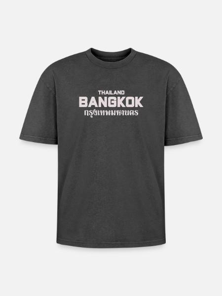 Bangkok Uppercase Cityscape - Oversized Unisex Premium Acid-Washed T-Shirt - acid washed black