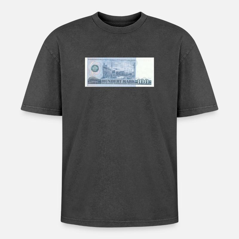 100 Mark der DDR - Oversized Unisex Premium Acid-Washed T-Shirt - Schwarz Acid Wash