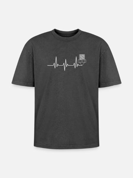 Heartbeat Impression 3D drôle TShirt Design - T-shirt Premium unisexe oversize acid-washed - noir délavé acide