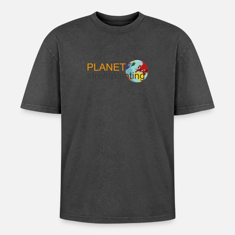 Planet logo wit - Oversized Unisex Premium Acid-Washed T-Shirt - acid washed black