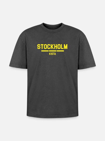 T-Shirt mit Stockholmer Sarg-Design - Oversized Unisex Premium Acid-Washed T-Shirt - Schwarz Acid Wash