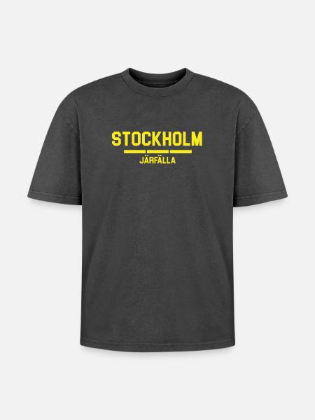 Stockholm Järfälla Flag Design - Oversized Unisex Premium Acid-Washed T-Shirt - acid washed black