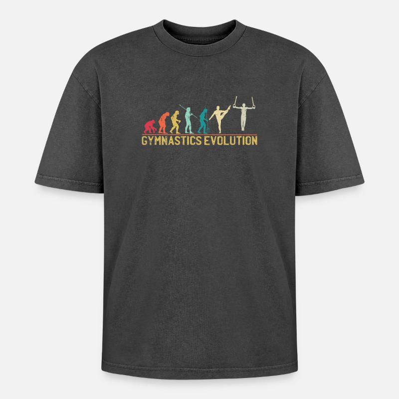 Gymnastik Evolution Grafik T-Shirt - Oversized Unisex Premium Acid-Washed T-Shirt - Schwarz Acid Wash