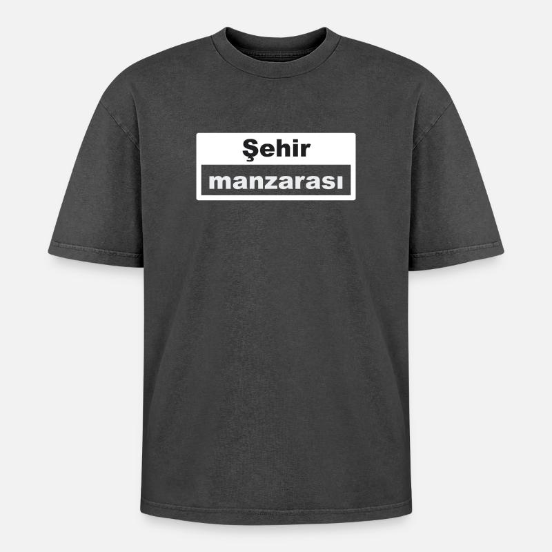 Cityscape Typography Turkish - Oversized Unisex Premium Acid-Washed T-Shirt - acid washed black