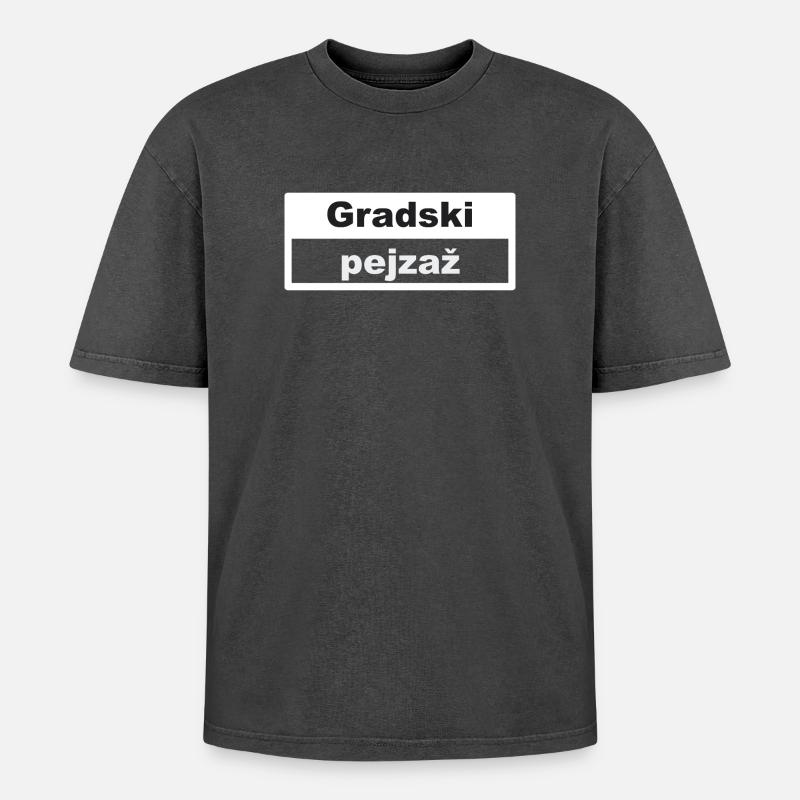 Stadtbild Typografie croatisch - Oversized Unisex Premium Acid-Washed T-Shirt - Schwarz Acid Wash