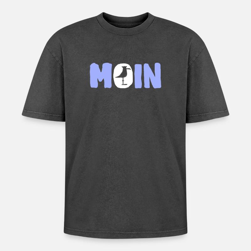 Moin mit die Möwe - Oversized Unisex Premium Acid-Washed T-Shirt - Schwarz Acid Wash
