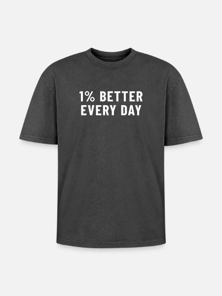 1% Better Every Day - Oversized Unisex Premium Acid-Washed T-Shirt - acid washed black