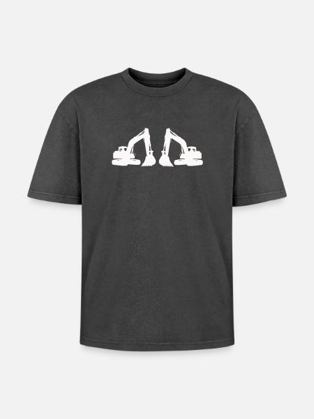 Double Excavator Silhouette - Oversized Unisex Premium Acid-Washed T-Shirt - acid washed black