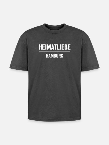 Heimatliebe Hamburg - Oversized Unisex Premium Acid-Washed T-Shirt - Schwarz Acid Wash