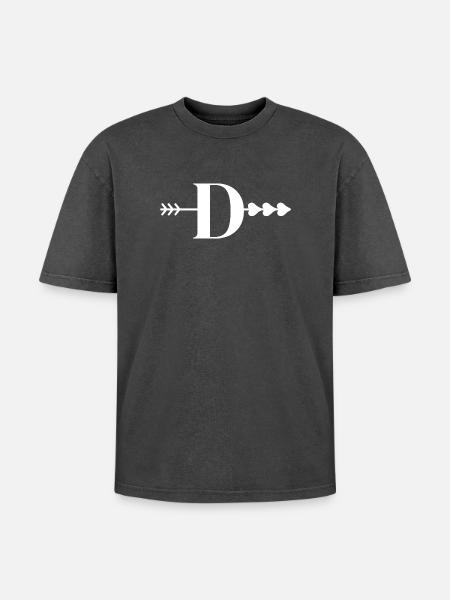 Lettre d flèche cœur - T-shirt Premium unisexe oversize acid-washed - noir délavé acide