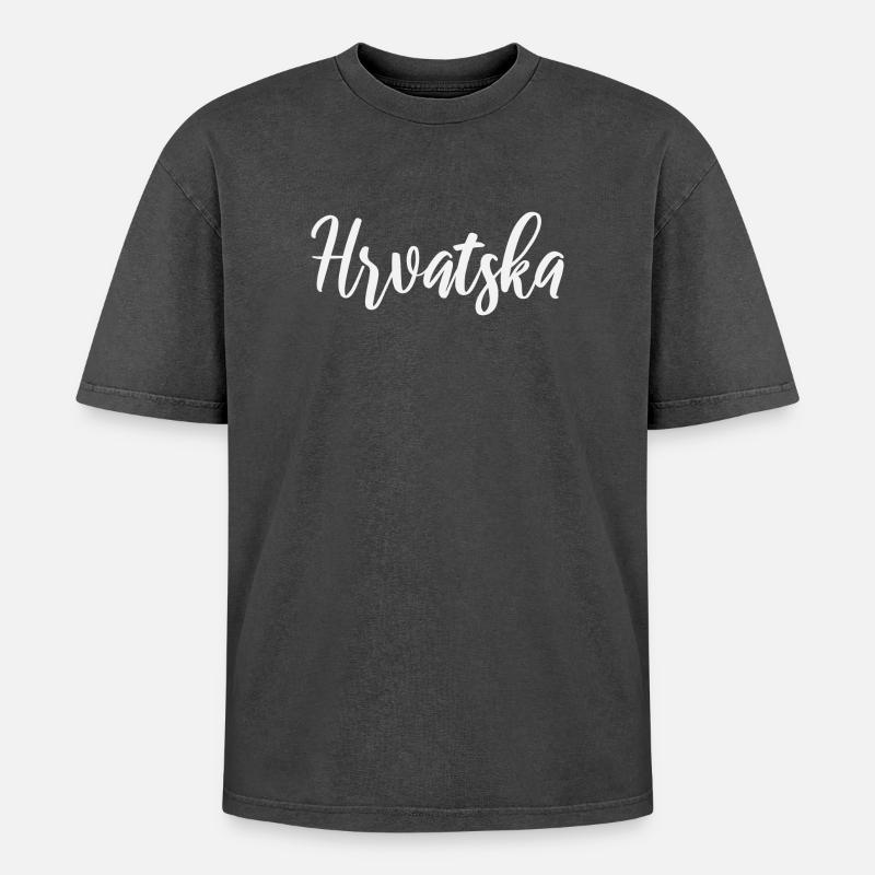 Hrvatska Script Identity - T-shirt Premium unisexe oversize acid-washed - noir délavé acide