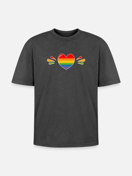 Rainbow Sparkling heart BLACK SHIRT - Oversized Unisex Premium Acid-Washed T-Shirt - acid washed black