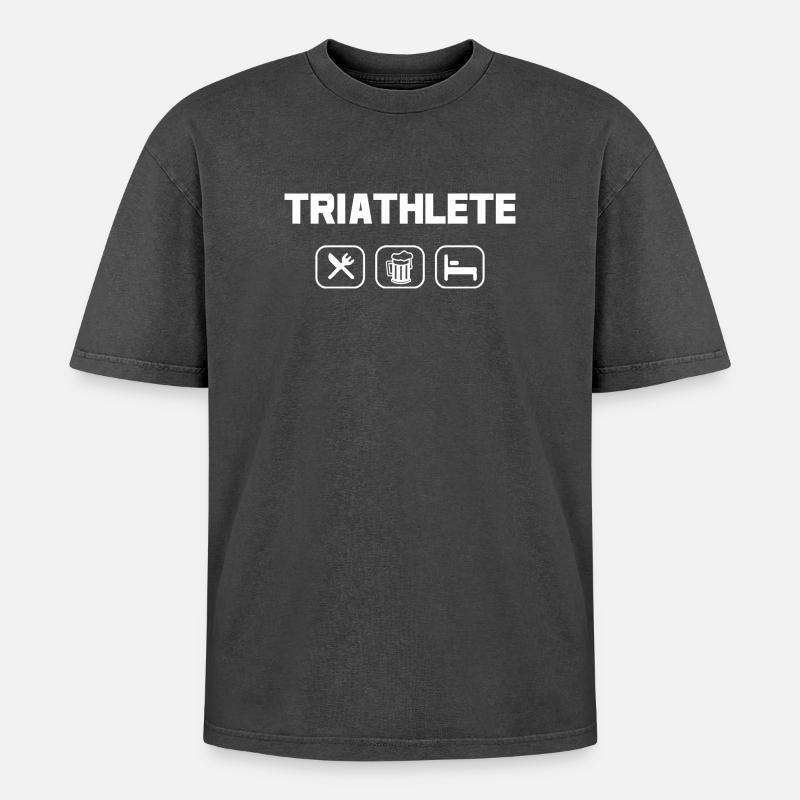 Triathlet - Oversized Unisex Premium Acid-Washed T-Shirt - Schwarz Acid Wash