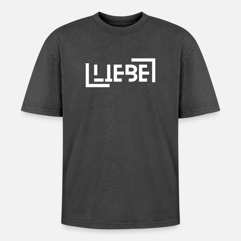 Liebe - Oversized Unisex Premium Acid-Washed T-Shirt - Schwarz Acid Wash