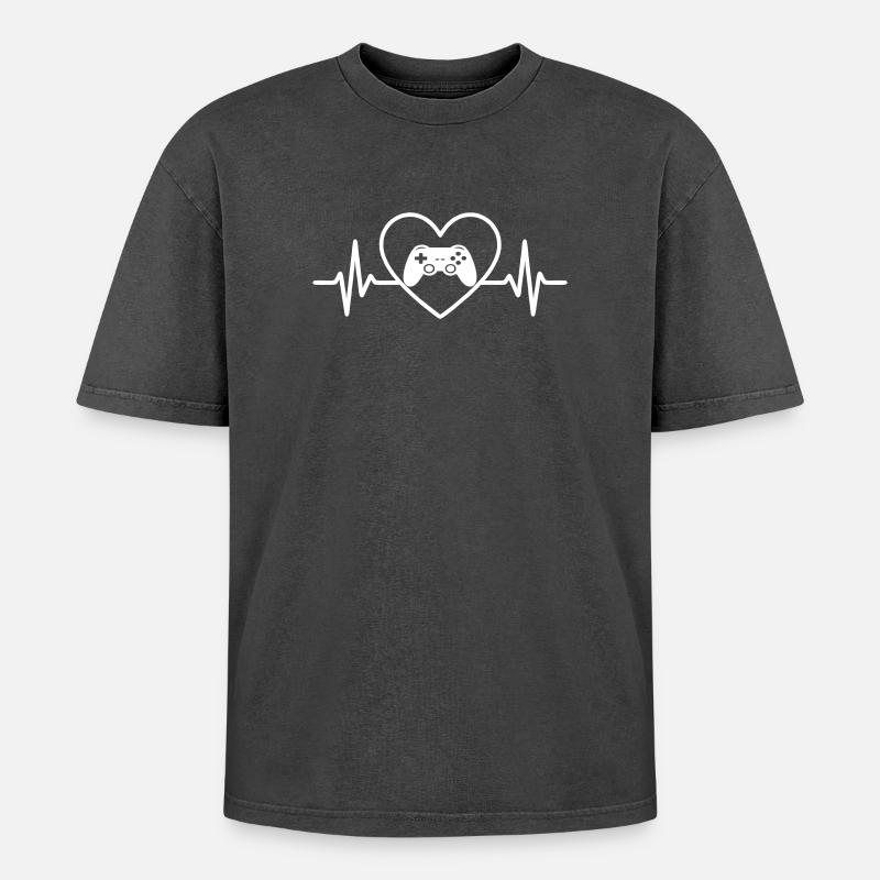 Videospiele Gamer Herz-Controller - Oversized Unisex Premium Acid-Washed T-Shirt - Schwarz Acid Wash