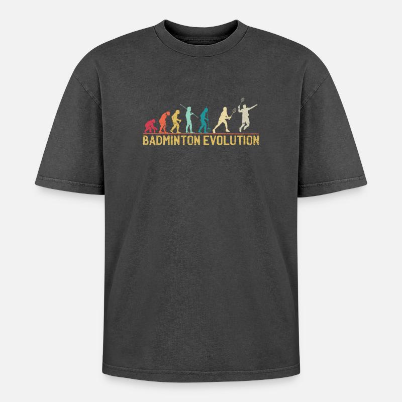 Badminton Evolution Timeline Design - Oversized Unisex Premium Acid-Washed T-Shirt - acid washed black