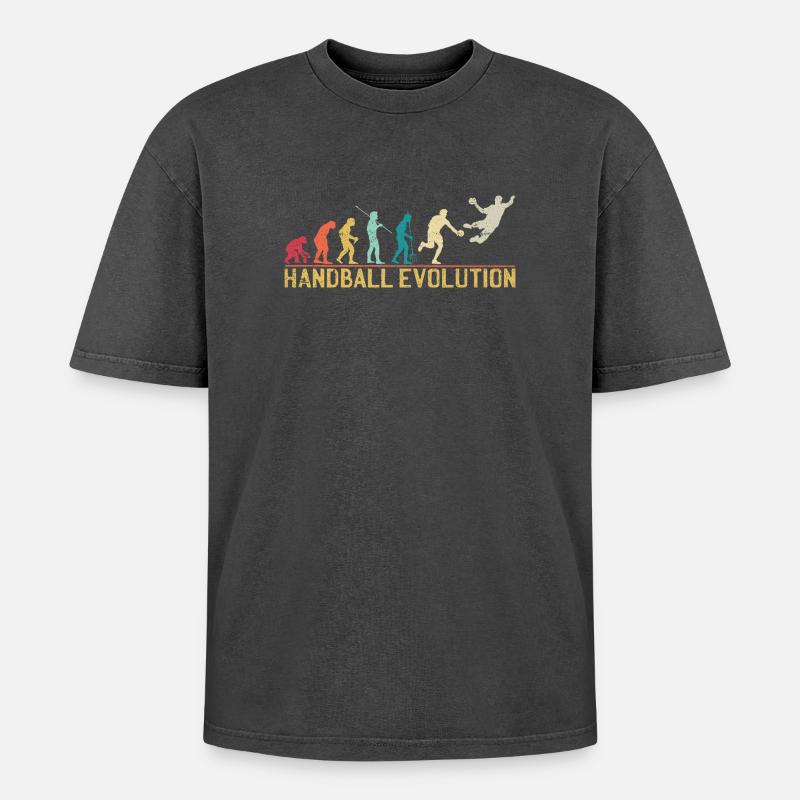 Handball Evolution Progression Design - Oversized Unisex Premium Acid-Washed T-Shirt - Schwarz Acid Wash