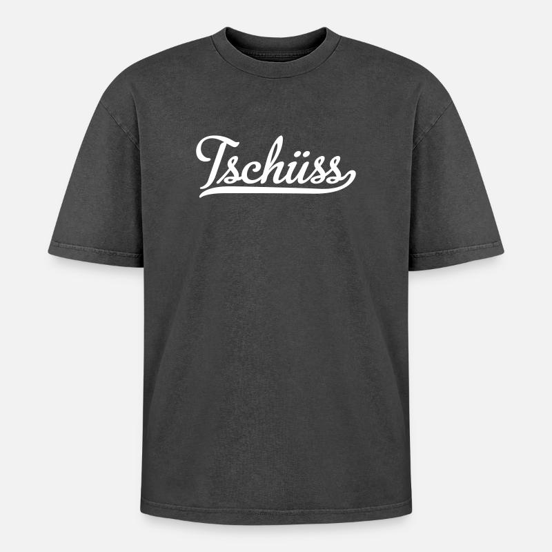 tschüss - Oversized Unisex Premium Acid-Washed T-Shirt - Schwarz Acid Wash