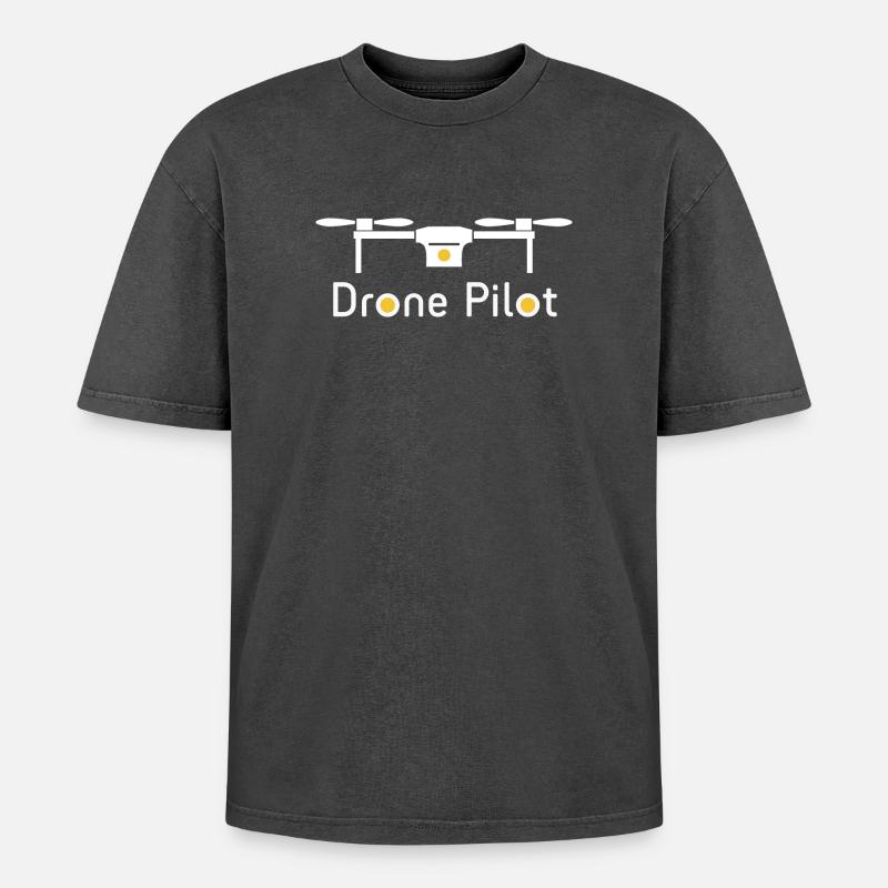 Drone Pilot - Oversized Unisex Premium Acid-Washed T-Shirt - acid washed black