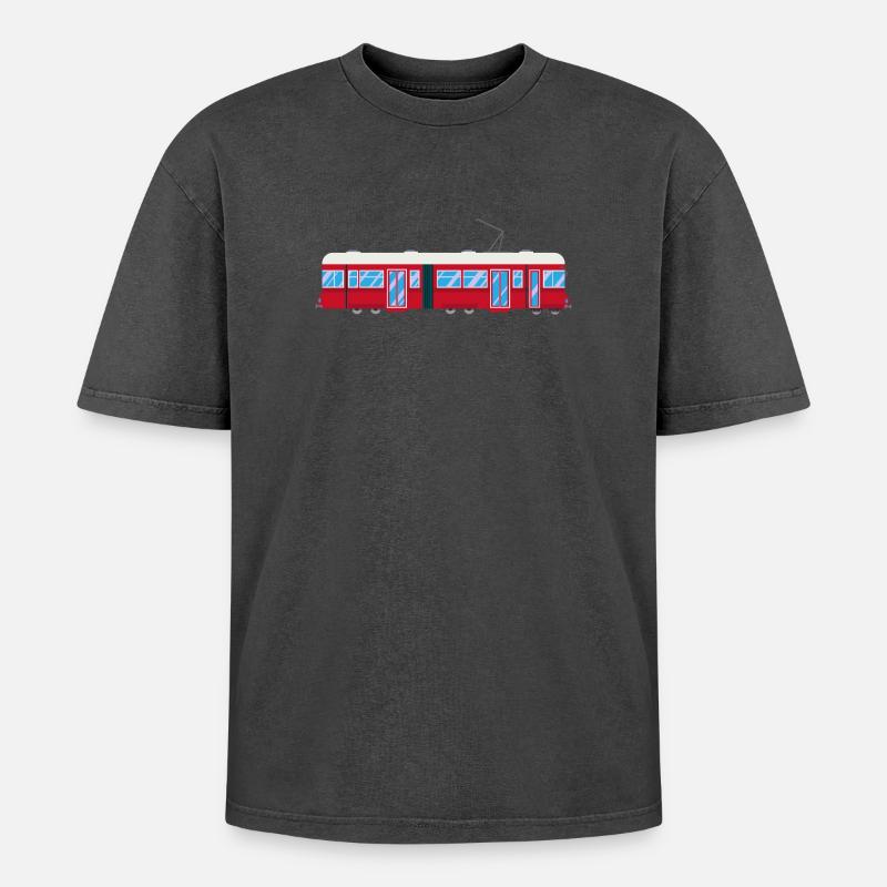 Tram, Straßenbahn, Zug, Eisenbahn - Oversized Unisex Premium Acid-Washed T-Shirt - Schwarz Acid Wash