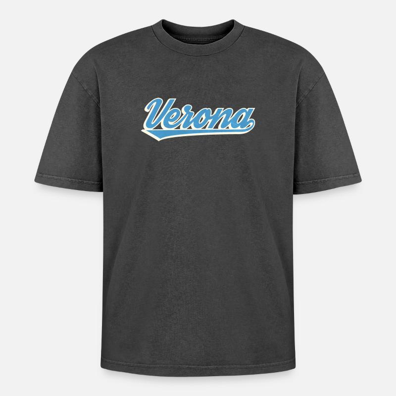 Verona Blau Script Logo - Oversized Unisex Premium Acid-Washed T-Shirt - Schwarz Acid Wash