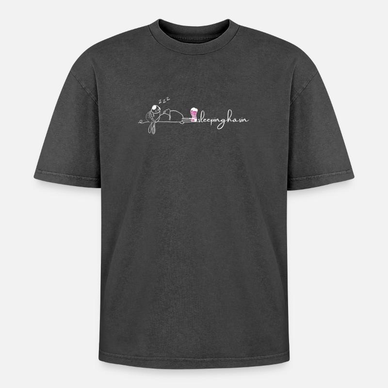 Sleeping Häsin - Oversized Unisex Premium Acid-Washed T-Shirt - Schwarz Acid Wash