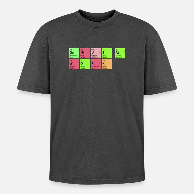 genius at work - Oversized Unisex Premium Acid-Washed T-Shirt - Schwarz Acid Wash