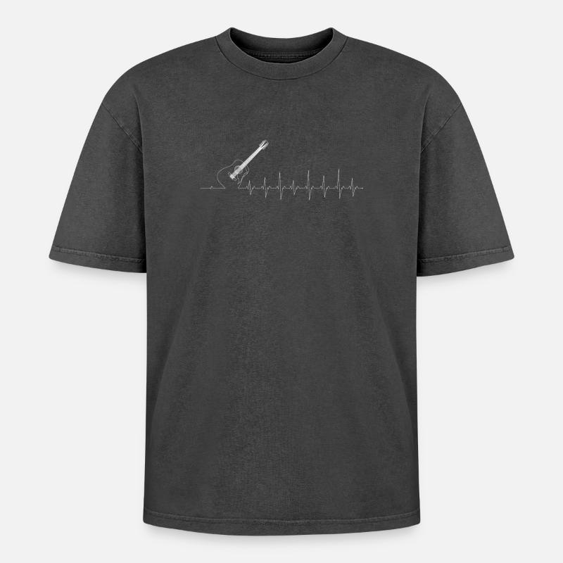 Gitarre Pulse Silhouette - Oversized Unisex Premium Acid-Washed T-Shirt - Schwarz Acid Wash