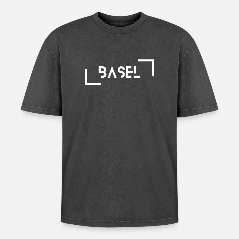 Basel - Oversized Unisex Premium Acid-Washed T-Shirt - Schwarz Acid Wash