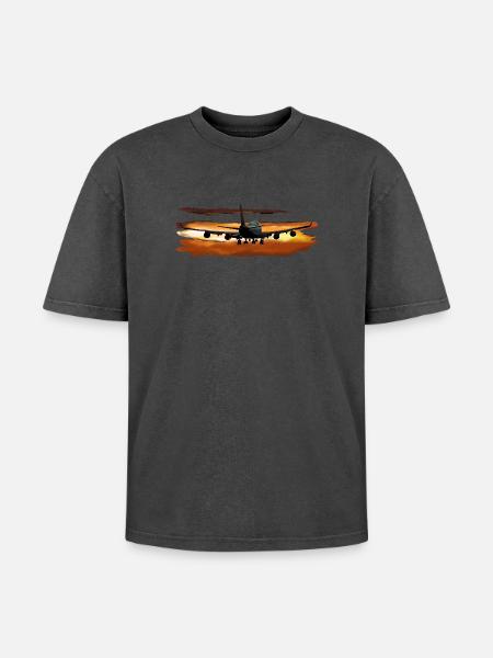 Passagierflugzeug - Oversized Unisex Premium Acid-Washed T-Shirt - Schwarz Acid Wash