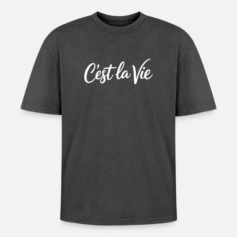 Cest la Vie Statement - Oversized Unisex Premium Acid-Washed T-Shirt - acid washed black