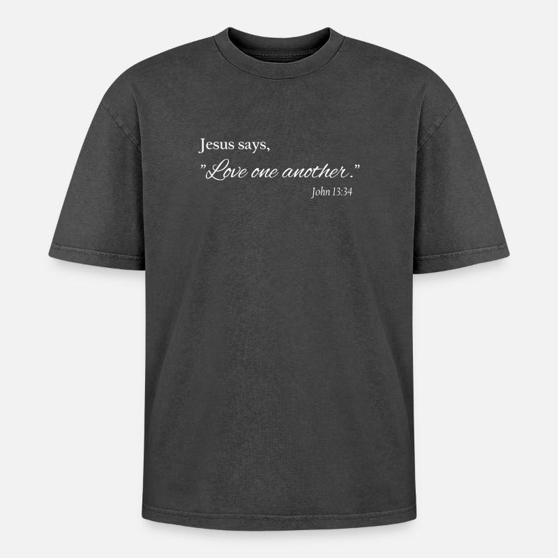 Love One Another – Christlicher Glaube - Oversized Unisex Premium Acid-Washed T-Shirt - Schwarz Acid Wash