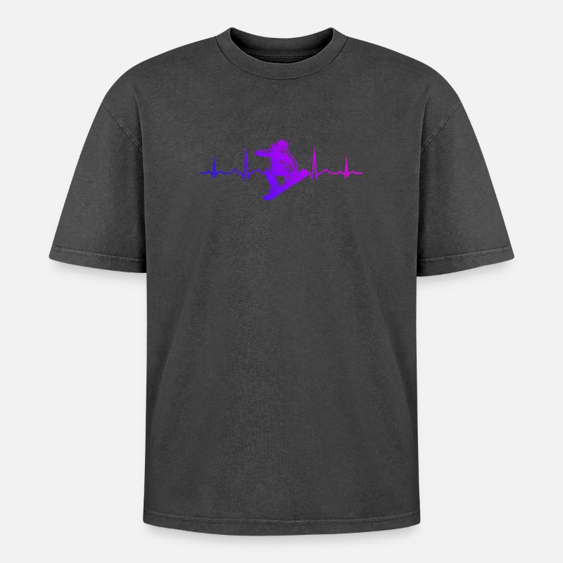 Snowboard Vibes für Snowboard - Oversized Unisex Premium Acid-Washed T-Shirt - Schwarz Acid Wash