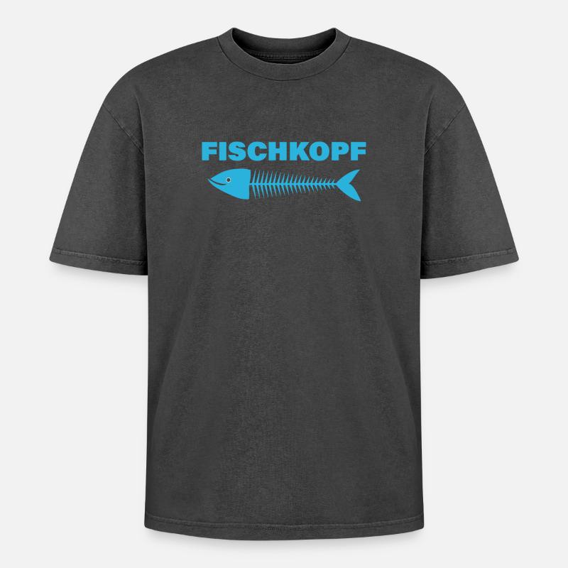 FISCHKOPF - Oversized Unisex Premium Acid-Washed T-Shirt - Schwarz Acid Wash