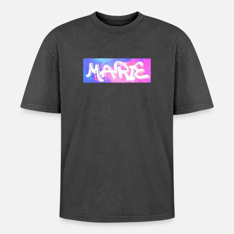 Marie Graffiti Neon Splash - Oversized Unisex Premium Acid-Washed T-Shirt - Schwarz Acid Wash