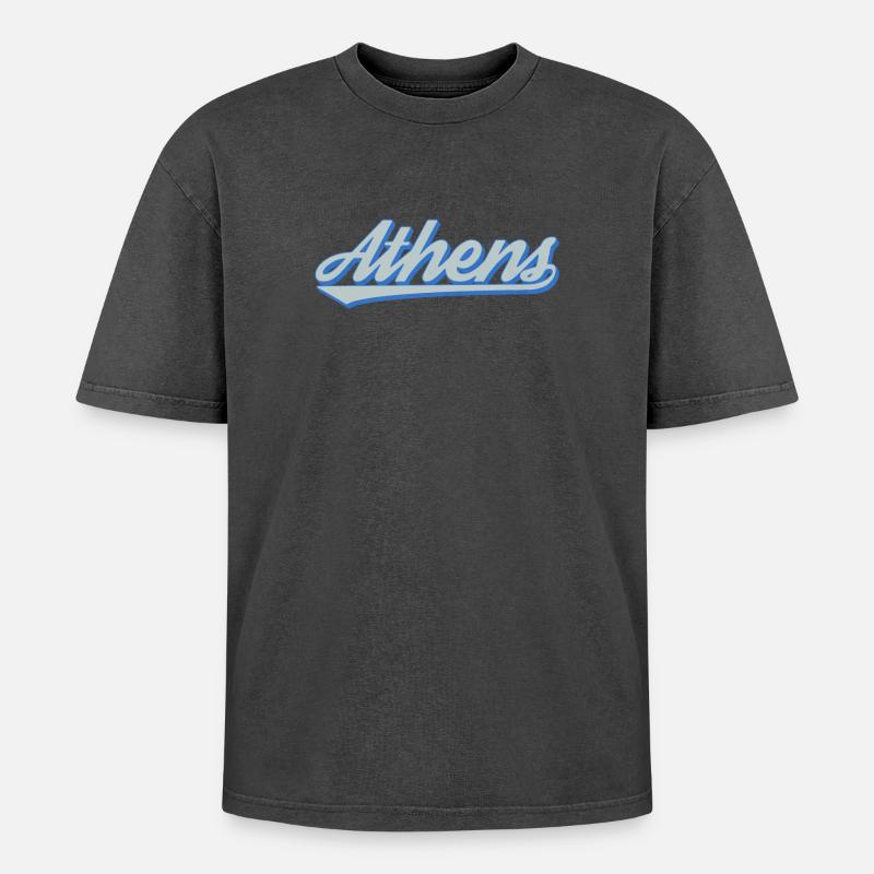 Athens Script Retro - Oversized Unisex Premium Acid-Washed T-Shirt - Schwarz Acid Wash